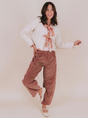 Free People We The Free Good Luck Barrel Corduroy Pants 27 NWT Withered Rose